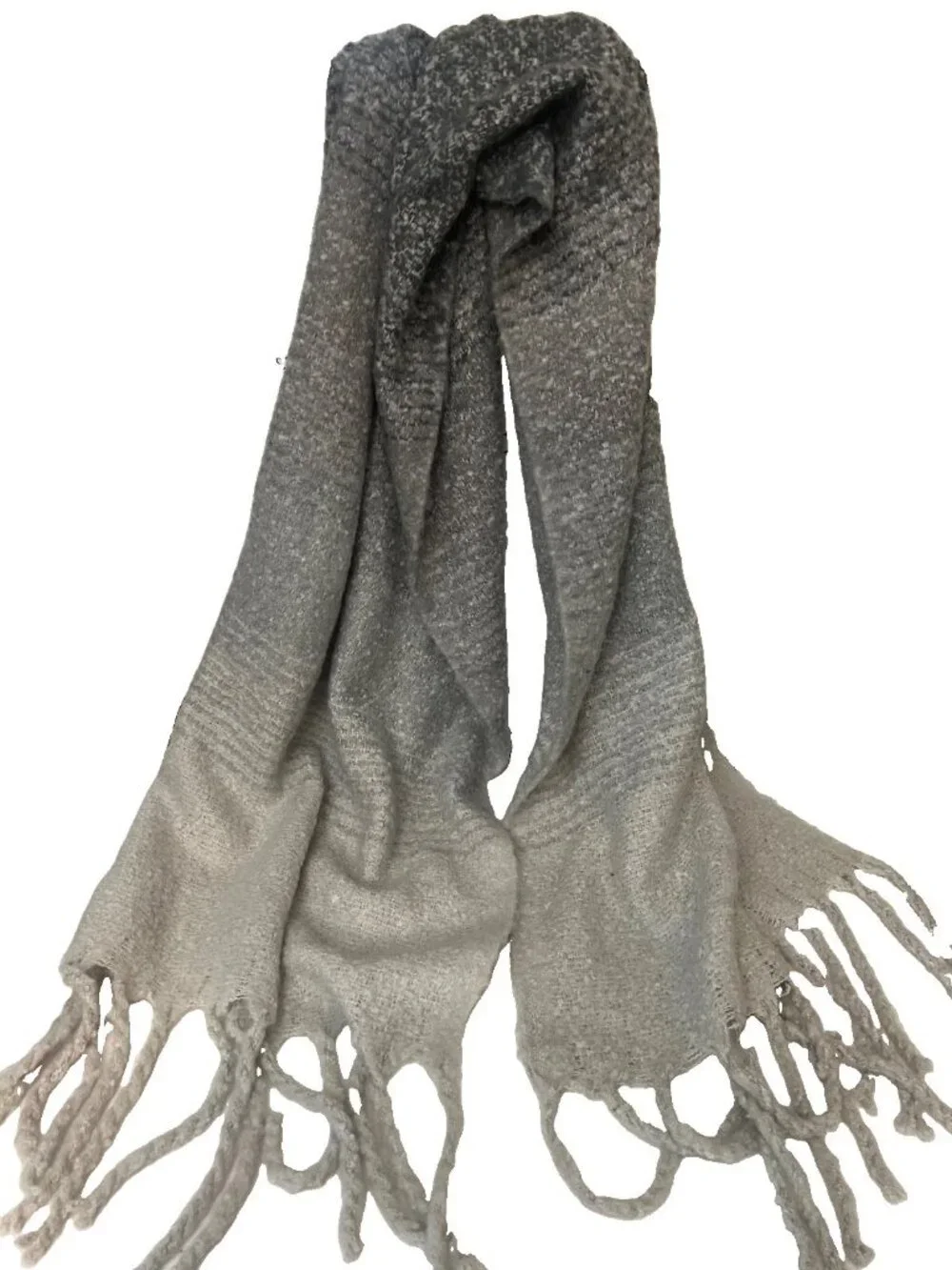 MER SEA Gray Fringe Wrap Scarf oversized 21